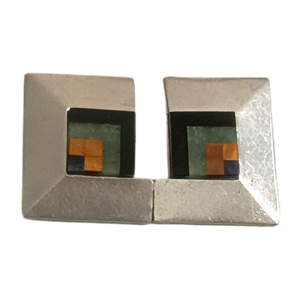 Vintage Seagull Pewter Modernist Geometric Earrings 1988 Signed Clip-On - Picture 2 of 9